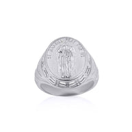 .925 Sterling Silver Religious Patron Saint Gabriel Archangel Beaded Oval Signet Ring