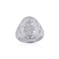 .925 Sterling Silver Religious Patron Saint Joseph Baby Jesus Beaded Oval Signet Ring