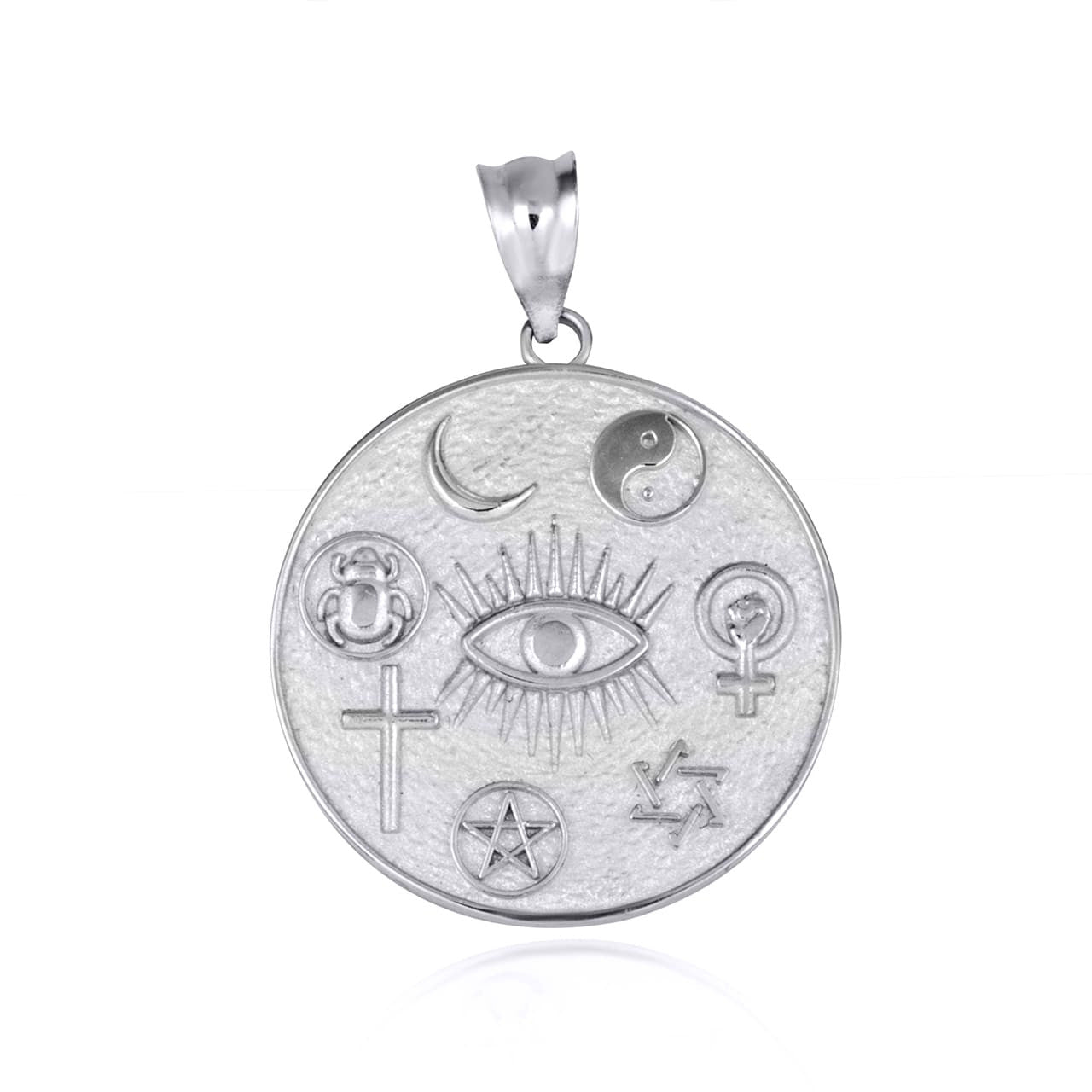 Gold Religious Interfaith Spiritual Medallion Pendant Necklace (Available in Yellow/Rose/White Gold)
