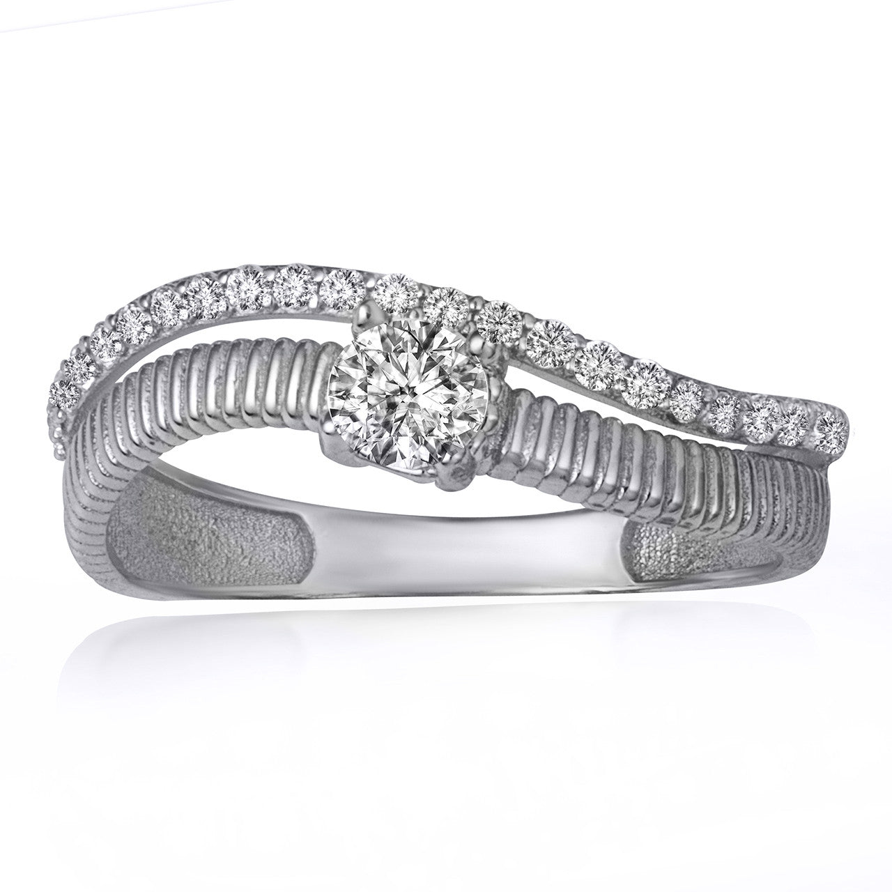 .925 Sterling Silver Cubic Zirconia Wavy Striped Double Band Ring