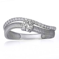 .925 Sterling Silver Cubic Zirconia Wavy Striped Double Band Ring