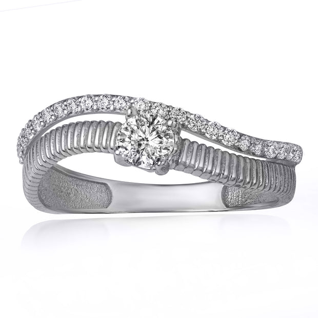 .925 Sterling Silver Cubic Zirconia Wavy Striped Double Band Ring