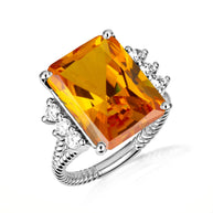 .925 Sterling Silver Emerald Cut Gemstone Rope Band Ring
