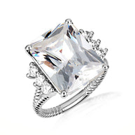 .925 Sterling Silver Emerald Cut Gemstone Rope Band Ring