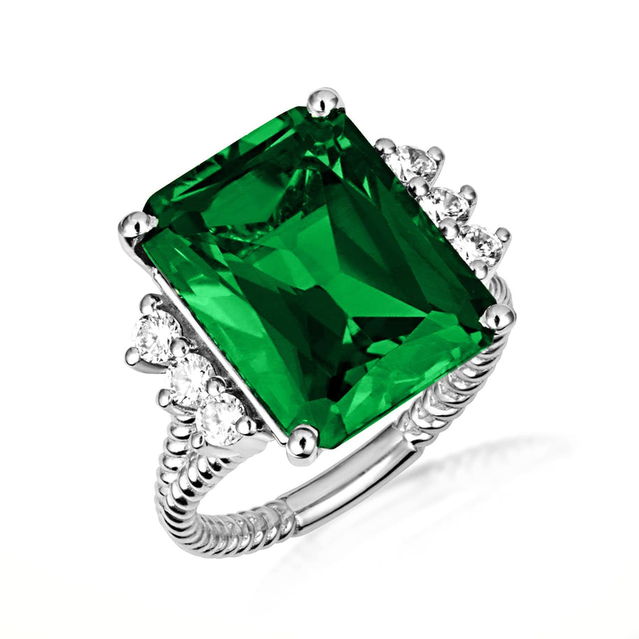 .925 Sterling Silver Emerald Cut Gemstone Rope Band Ring