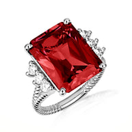 .925 Sterling Silver Emerald Cut Gemstone Rope Band Ring