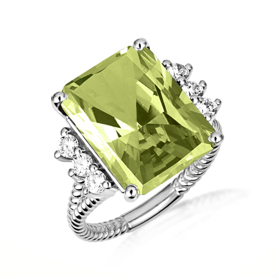 .925 Sterling Silver Emerald Cut Gemstone Rope Band Ring