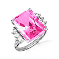 .925 Sterling Silver Emerald Cut Gemstone Rope Band Ring