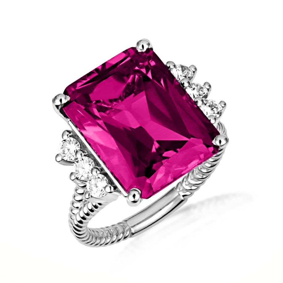 .925 Sterling Silver Emerald Cut Gemstone Rope Band Ring