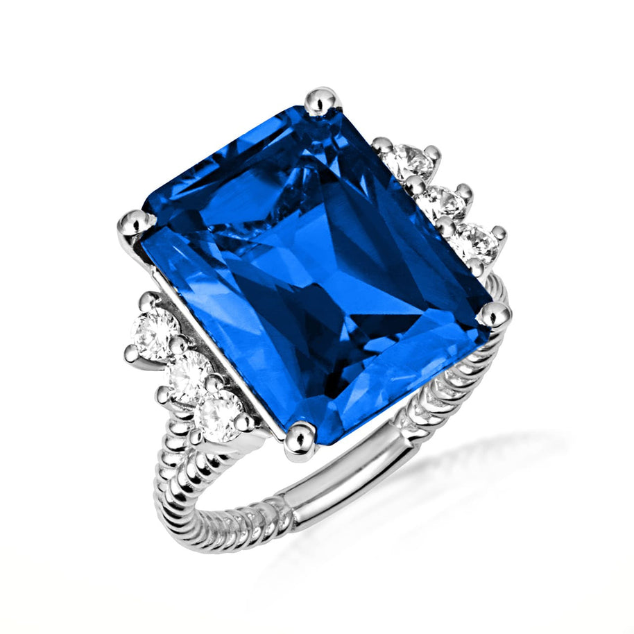 .925 Sterling Silver Emerald Cut Gemstone Rope Band Ring