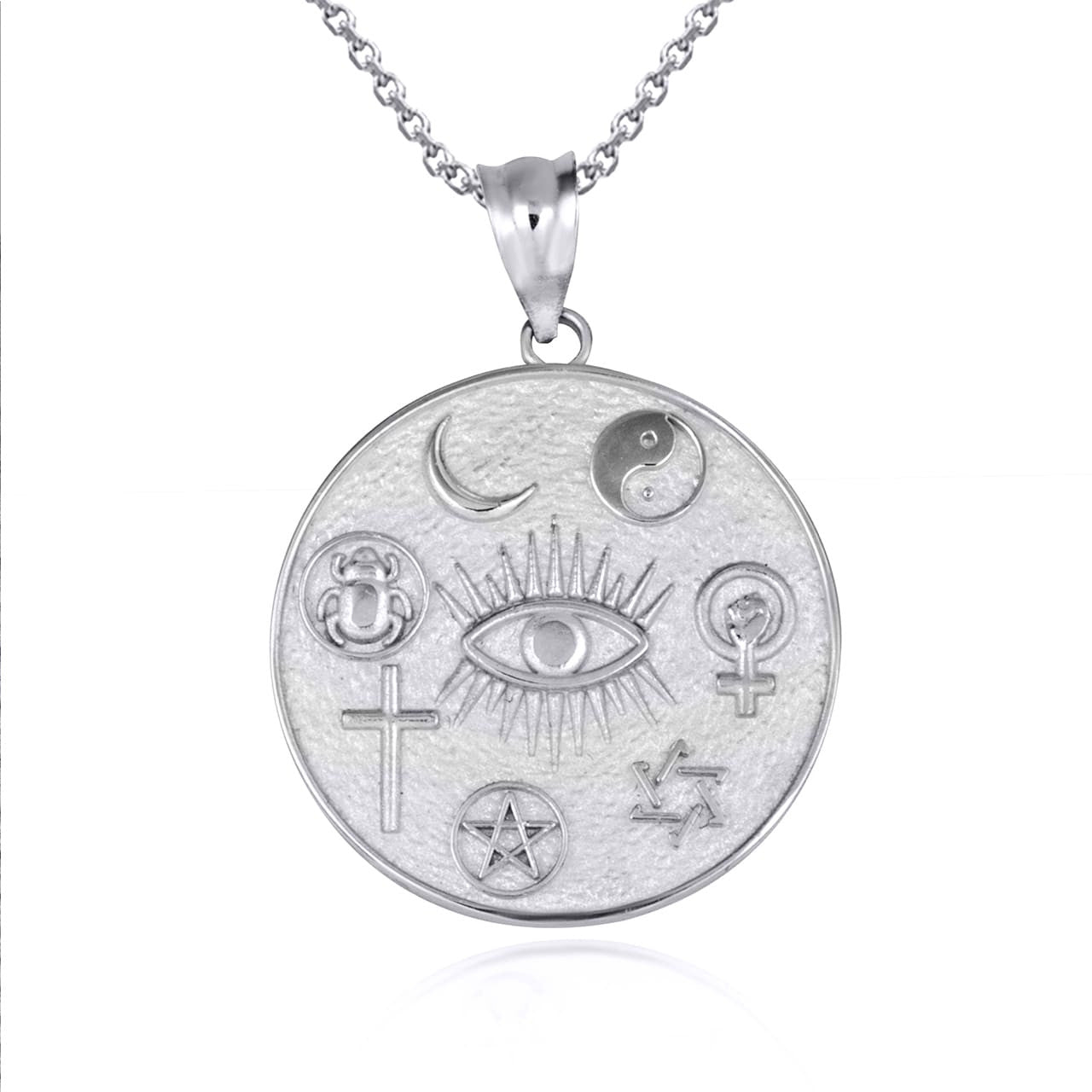 Gold Religious Interfaith Spiritual Medallion Pendant Necklace (Available in Yellow/Rose/White Gold)
