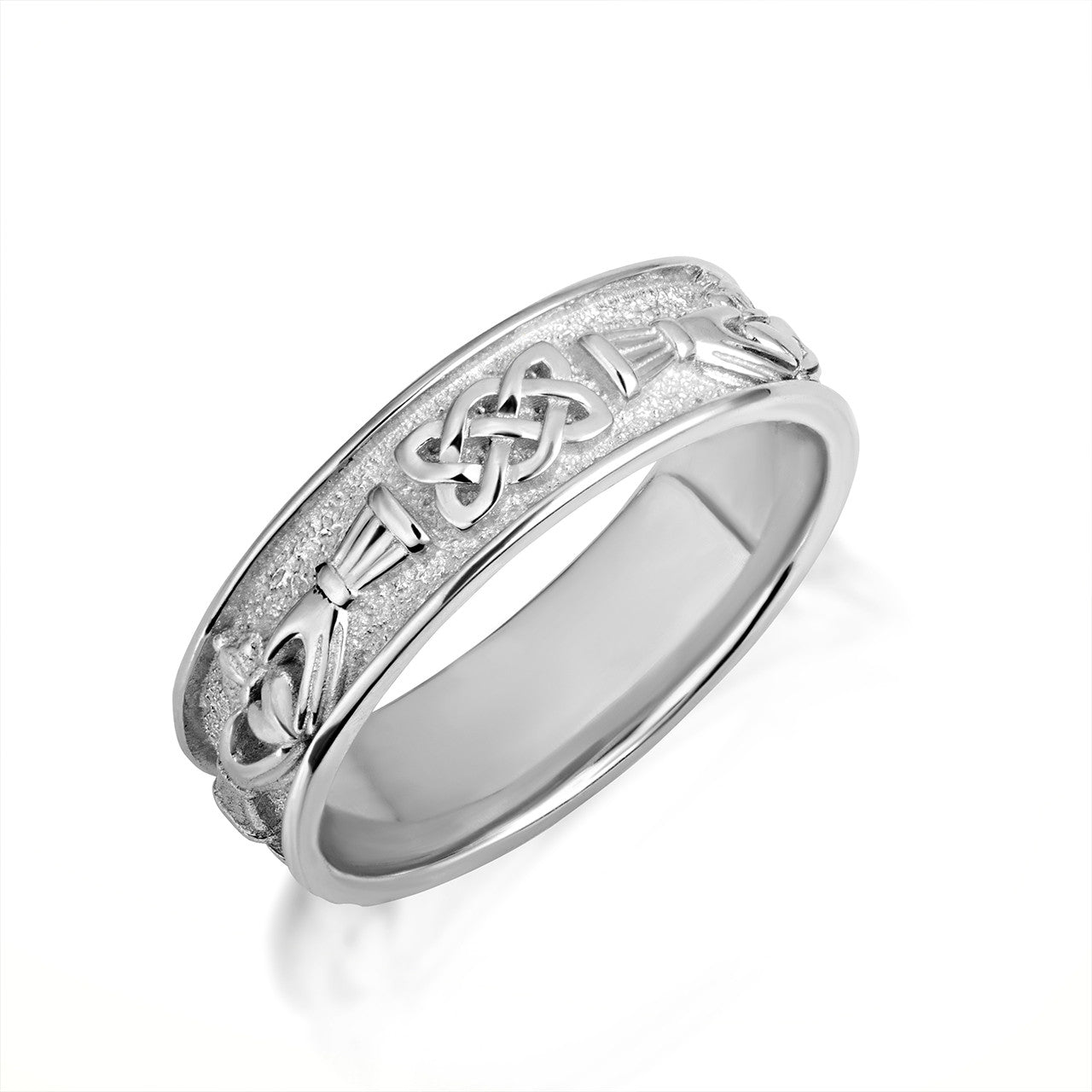 .925 Sterling Silver Unisex Celtic Claddagh Heart Trinity Knot Milgrain Band Ring Set