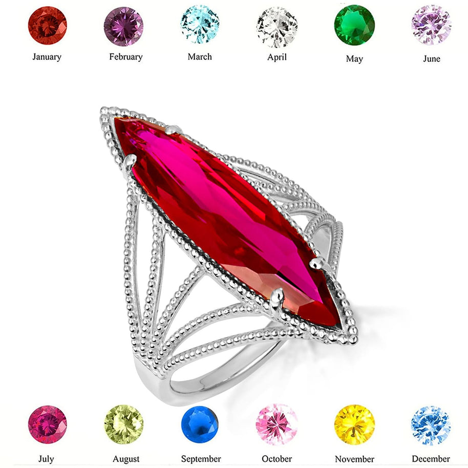 .925 Sterling Silver Marquise Cut Gemstone Rope Band Ring