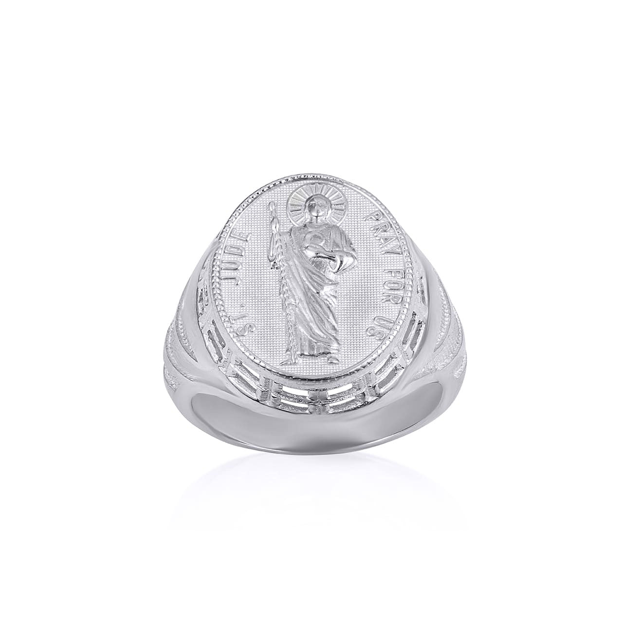 .925 Sterling Silver Religious Patron Saint Christopher Protection Beaded Oval Signet Ring