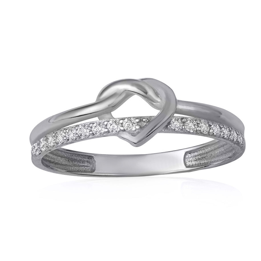 .925 Sterling Silver Heart Knot Cubic Zirconia Band Ring