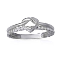 .925 Sterling Silver Heart Knot Cubic Zirconia Band Ring