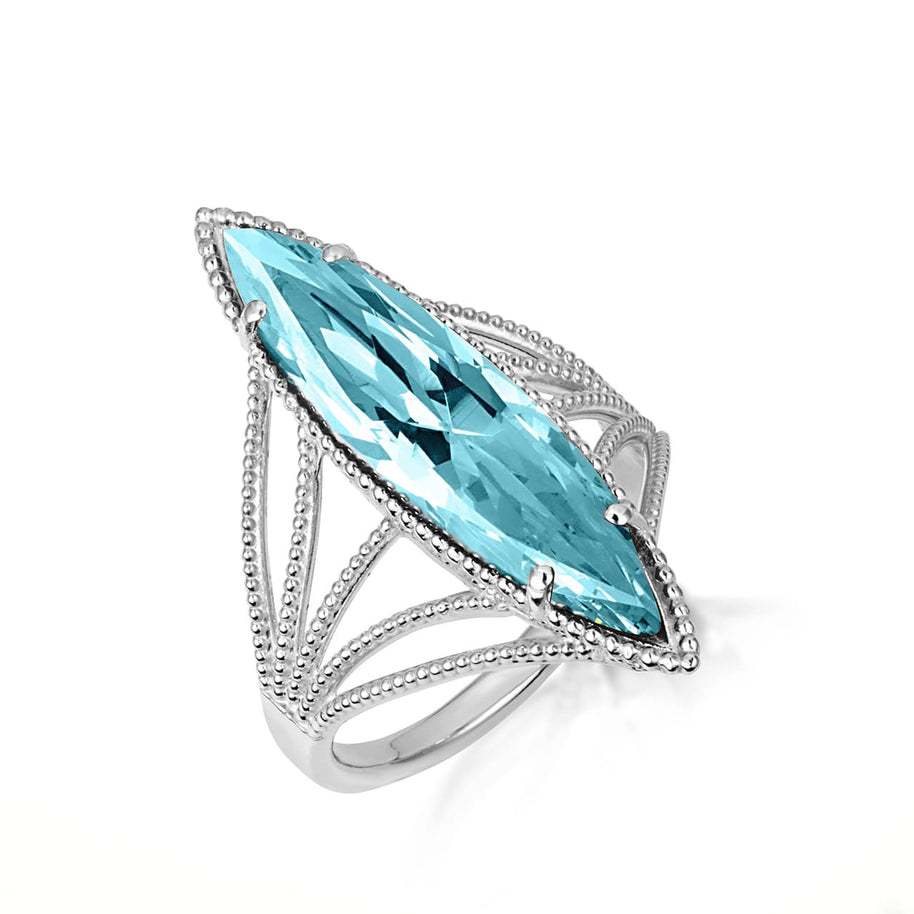 .925 Sterling Silver Marquise Cut Gemstone Rope Band Ring