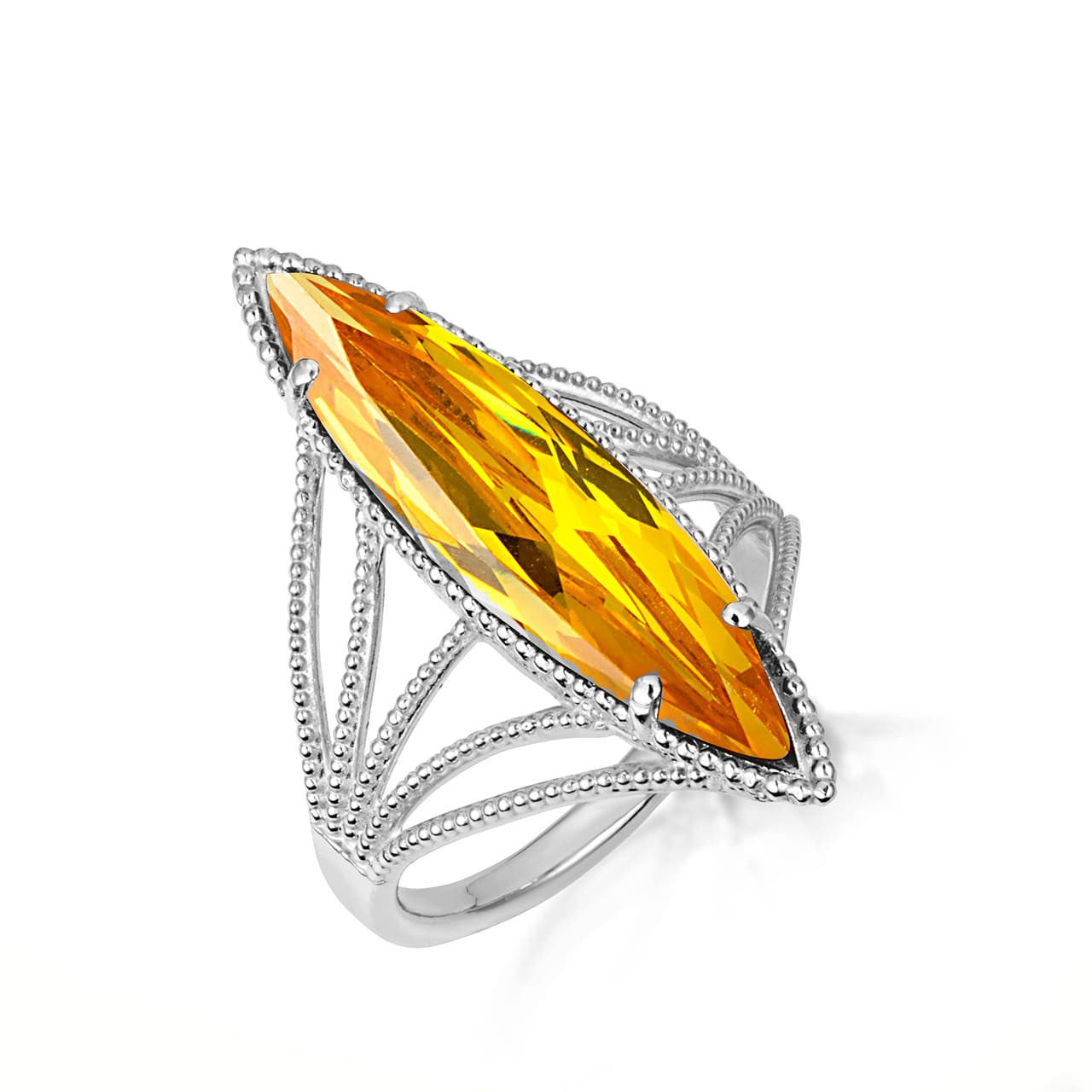 .925 Sterling Silver Marquise Cut Gemstone Rope Band Ring