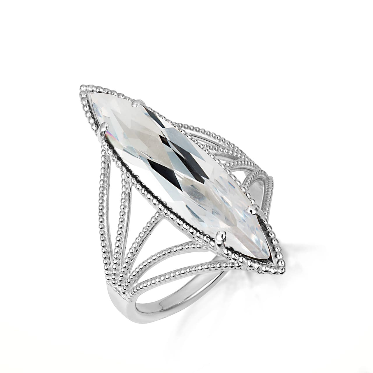 .925 Sterling Silver Marquise Cut Gemstone Rope Band Ring