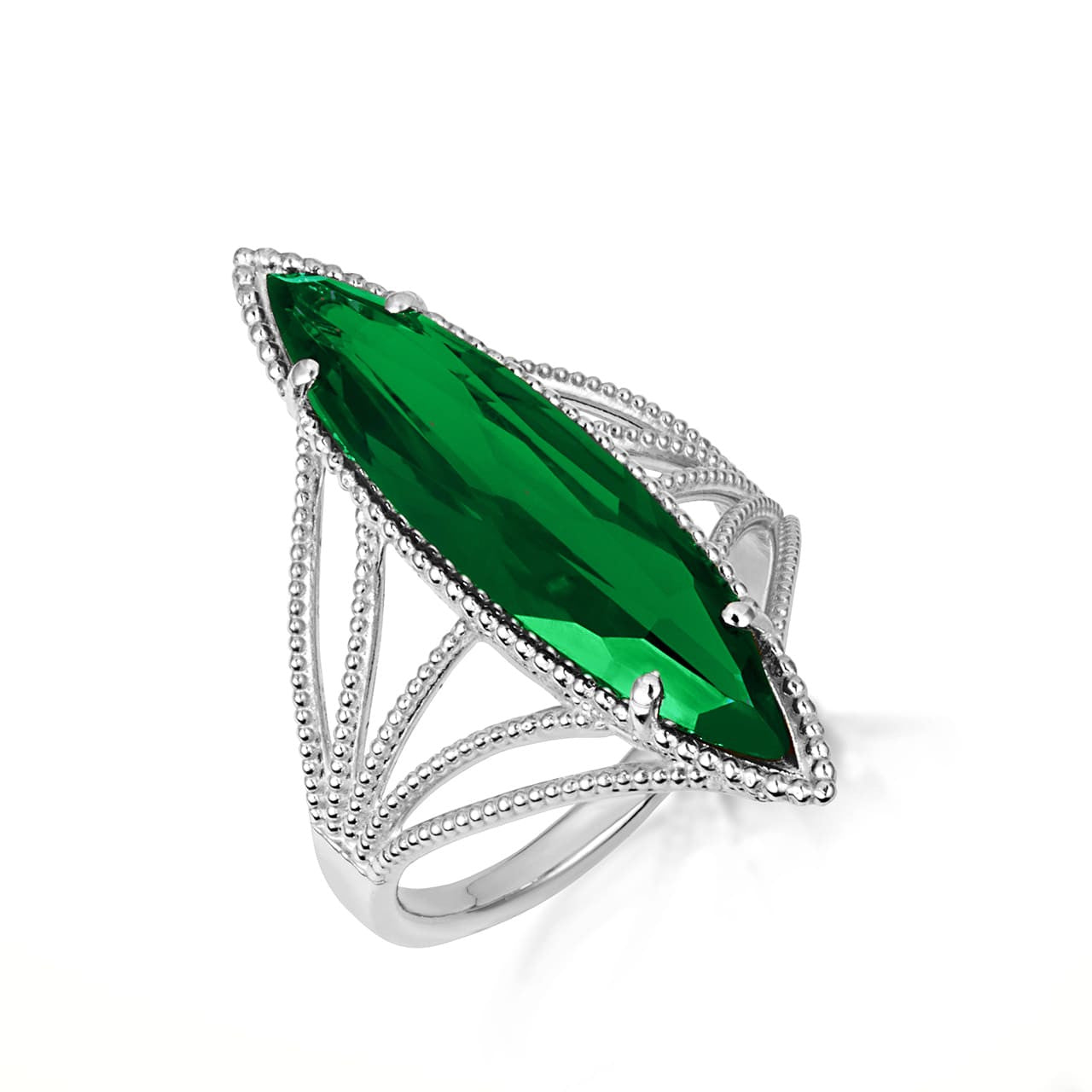 .925 Sterling Silver Marquise Cut Gemstone Rope Band Ring