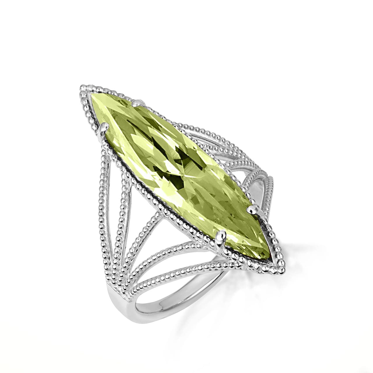 .925 Sterling Silver Marquise Cut Gemstone Rope Band Ring