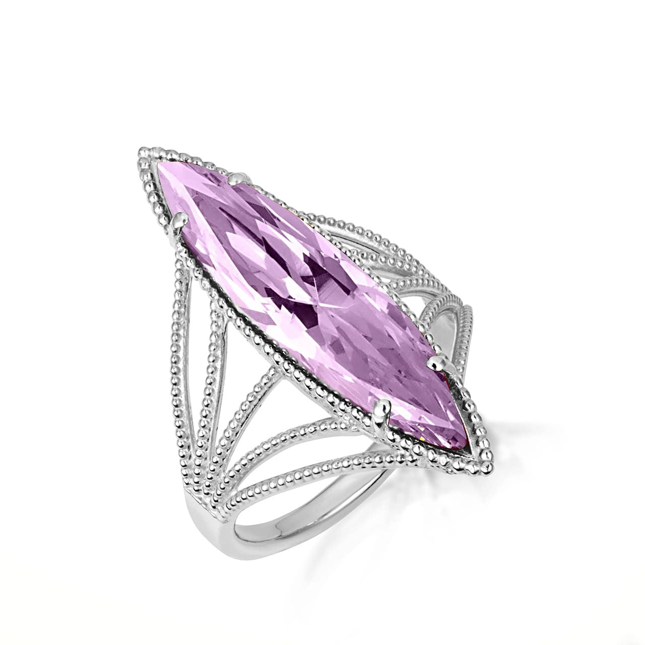 .925 Sterling Silver Marquise Cut Gemstone Rope Band Ring