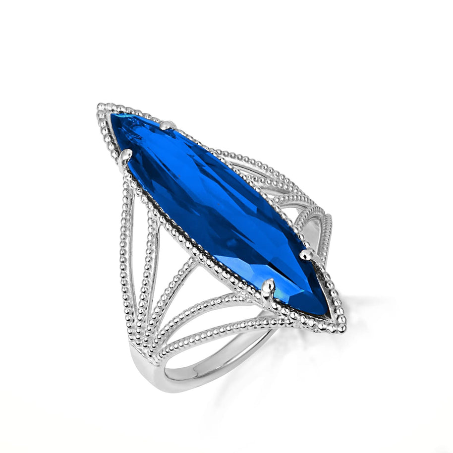 .925 Sterling Silver Marquise Cut Gemstone Rope Band Ring