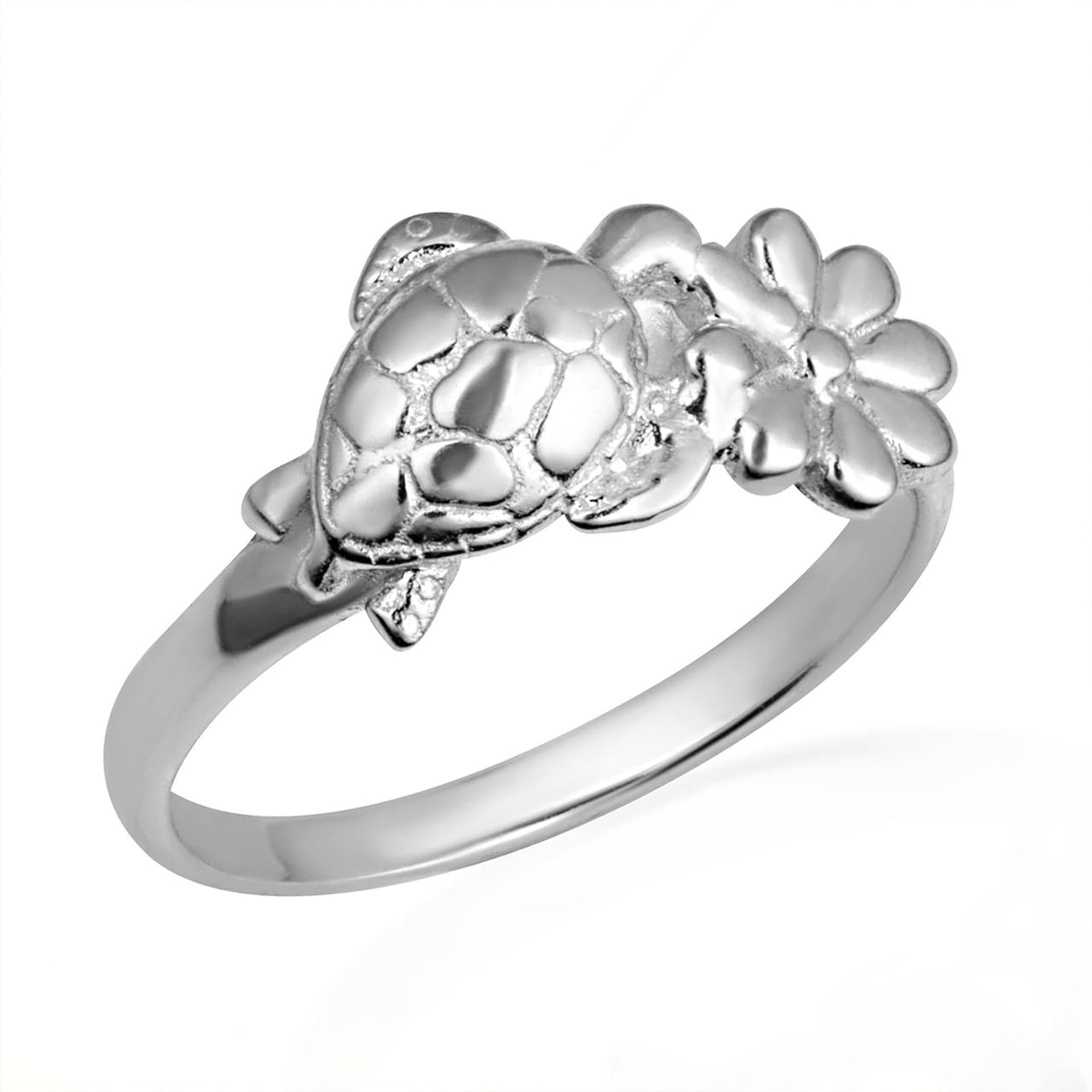Gold Sea Turtle Daisy Flower Nature Ring (Available in Yellow/Rose/White Gold)