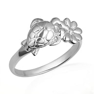 Gold Sea Turtle Daisy Flower Nature Ring (Available in Yellow/Rose/White Gold)