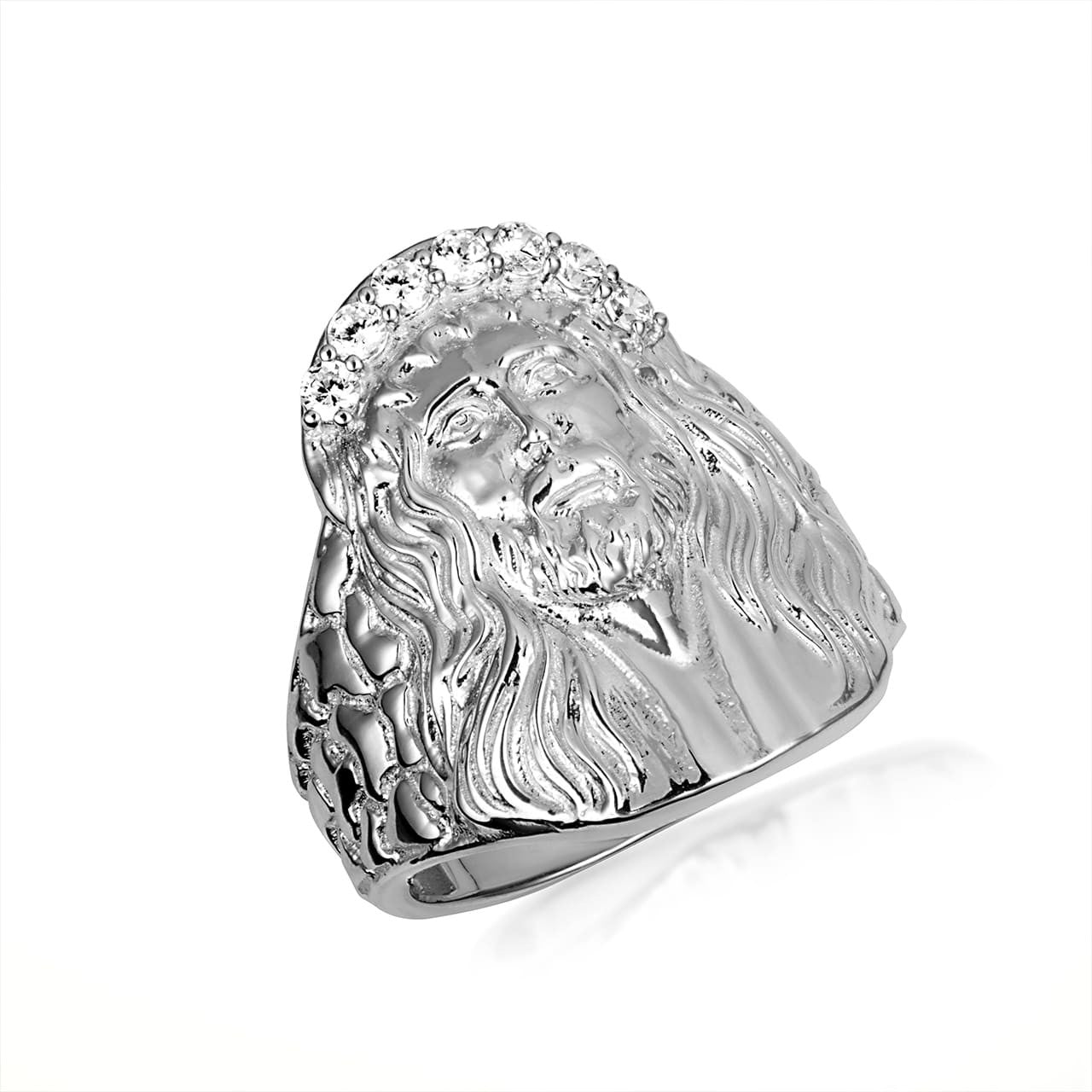 .925 Sterling Silver Cubic Zirconia Jesus Christ Crown of Thorns Nugget Ring (Available in Small/Large)