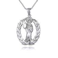 925 Sterling Silver Santa Muerte Greek Laurel Wreath Frame Pendant Necklace