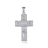 .925 Sterling Silver Religious Patron Saints Beaded Cross Pendant Necklace