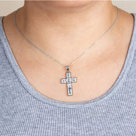 .925 Sterling Silver Religious Patron Saints Beaded Cross Pendant Necklace