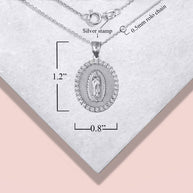.925 Sterling Silver Lady Of Guadalupe Cubic Zirconia Oval Halo Beaded Medallion Pendant Necklace
