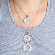 .925 Sterling Silver Diamond Cut Ancient Aztec Mayan Sun Calendar Deity Pendant Necklace (Available in Small/Medium/Large)