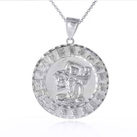 .925 Sterling Silver Diamond Cut Ancient Aztec Mayan Sun Calendar Deity Pendant Necklace (Available in Small/Medium/Large)