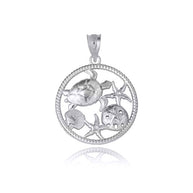 Gold Sea Shell Turtle & Starfish Marine Life Rope Pendant Necklace (Available in Yellow/Rose/White Gold)