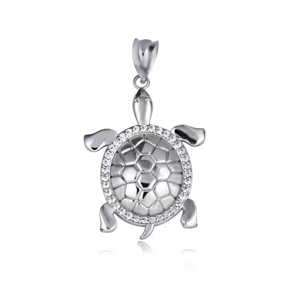 Gold Marine Sea Turtle Diamond Halo Pendant Necklace (Available in Yellow/Rose/White Gold)