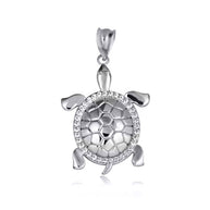 Gold Marine Sea Turtle Diamond Halo Pendant Necklace (Available in Yellow/Rose/White Gold)