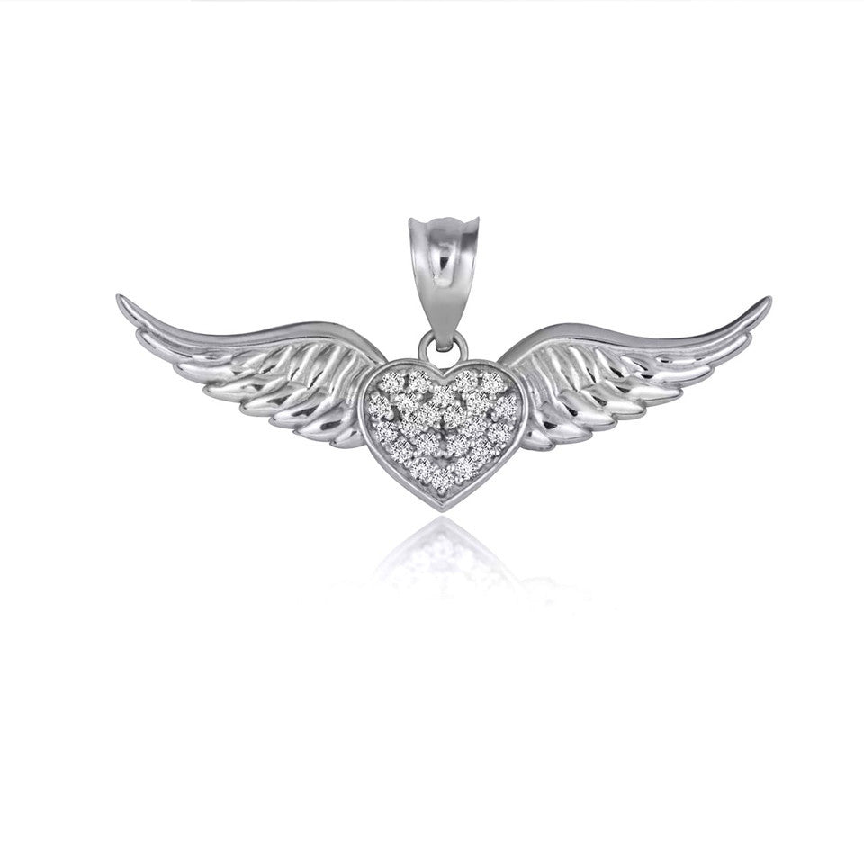 Gold Diamond Studded Winged Heart Pendant Necklace (Available in Yellow/Rose/White Gold)