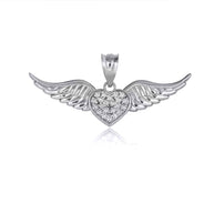 Gold Diamond Studded Winged Heart Pendant Necklace (Available in Yellow/Rose/White Gold)