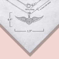 .925 Sterling Silver Studded Winged Heart Pendant Necklace