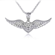 Gold Diamond Studded Winged Heart Pendant Necklace (Available in Yellow/Rose/White Gold)