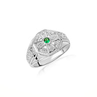 .925 Sterling Silver Irish Celtic Trinity Knot Cross Emerald Birthstone Ring