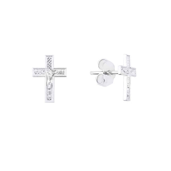 .925 Sterling Silver Religious Jesus Christ Cross Crucifix Stud Earrings