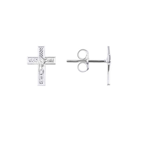 .925 Sterling Silver Religious Jesus Christ Cross Crucifix Stud Earrings