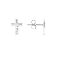 .925 Sterling Silver Religious Jesus Christ Cross Crucifix Stud Earrings