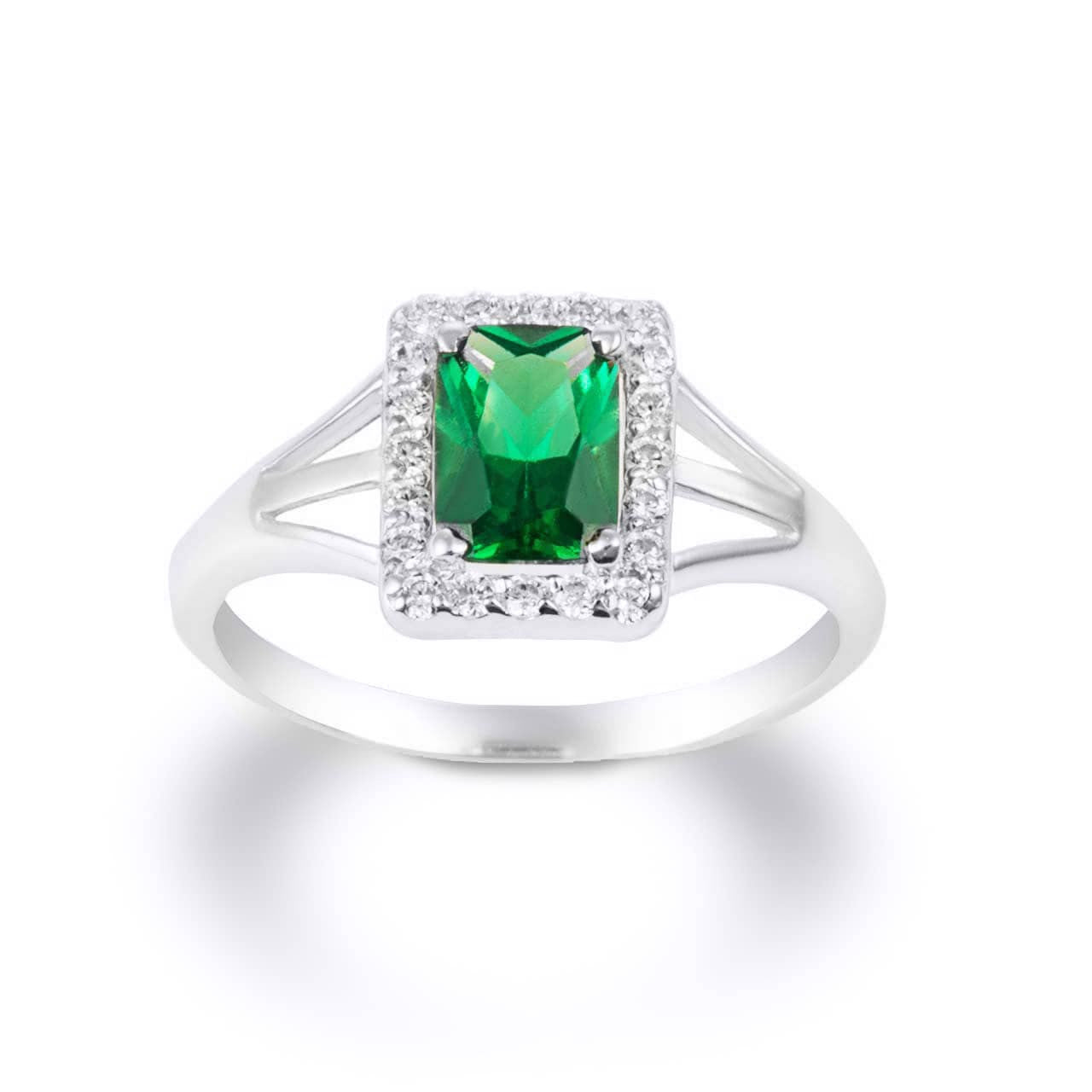 .925 Sterling Silver Gemstone Emerald Cut CZ Studded Ring
