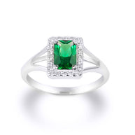 .925 Sterling Silver Gemstone Emerald Cut CZ Studded Ring