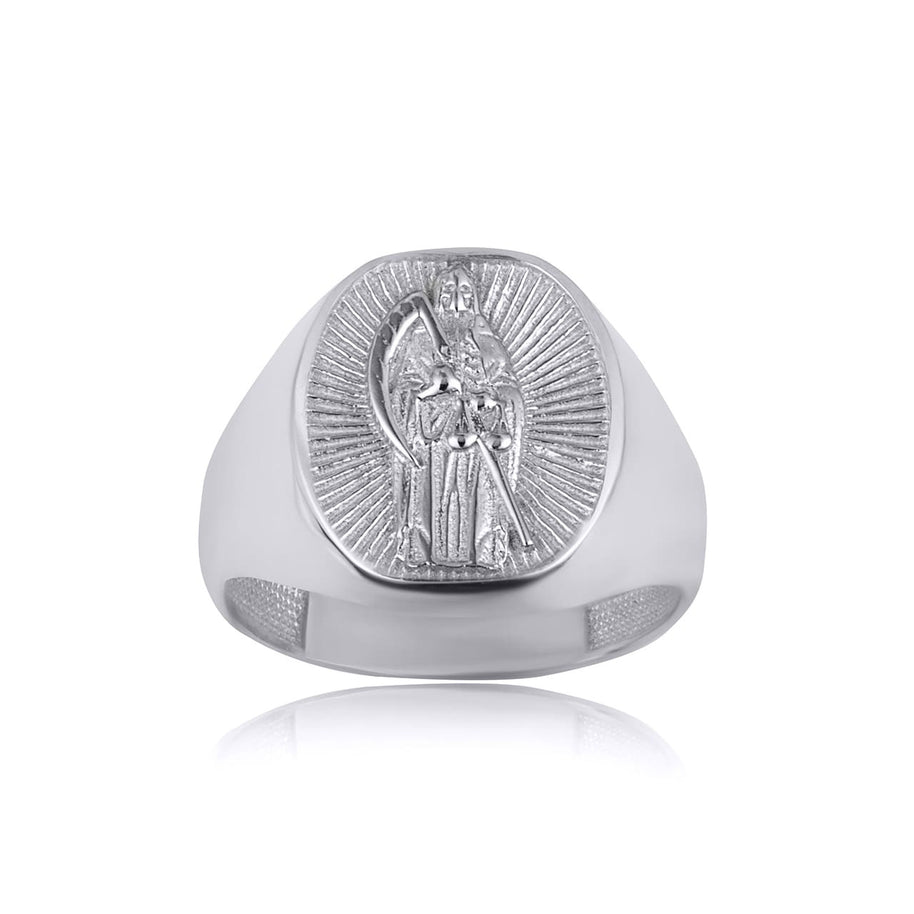 .925 Sterling Silver Santa Muerte Grim Reaper Oval Signet Ring